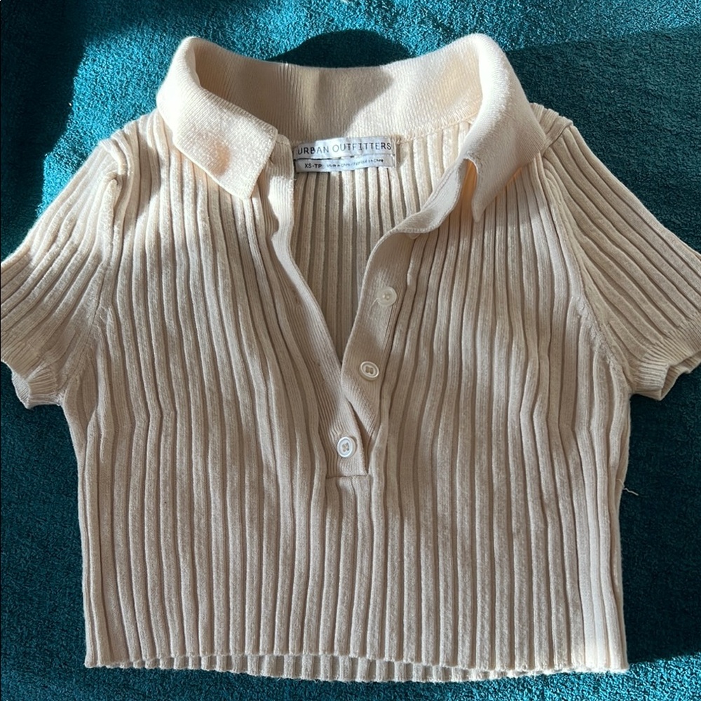 Urban Outfitters Beige Ribbed Polo Top